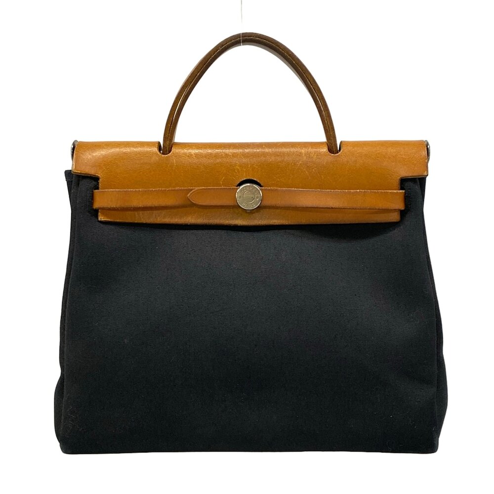 Hermès Herbag PM Handbag Black Brown Toile Officier Box Calf